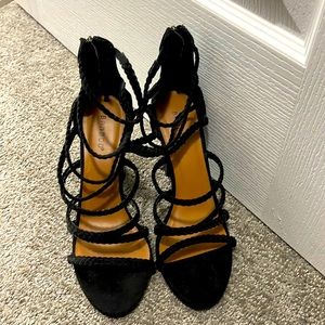 Bamboo Black Strap Heels. Size 10